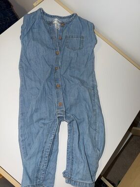 Denim-Effect Light Blue Sleeveless Baby One-Piece Bodysuit